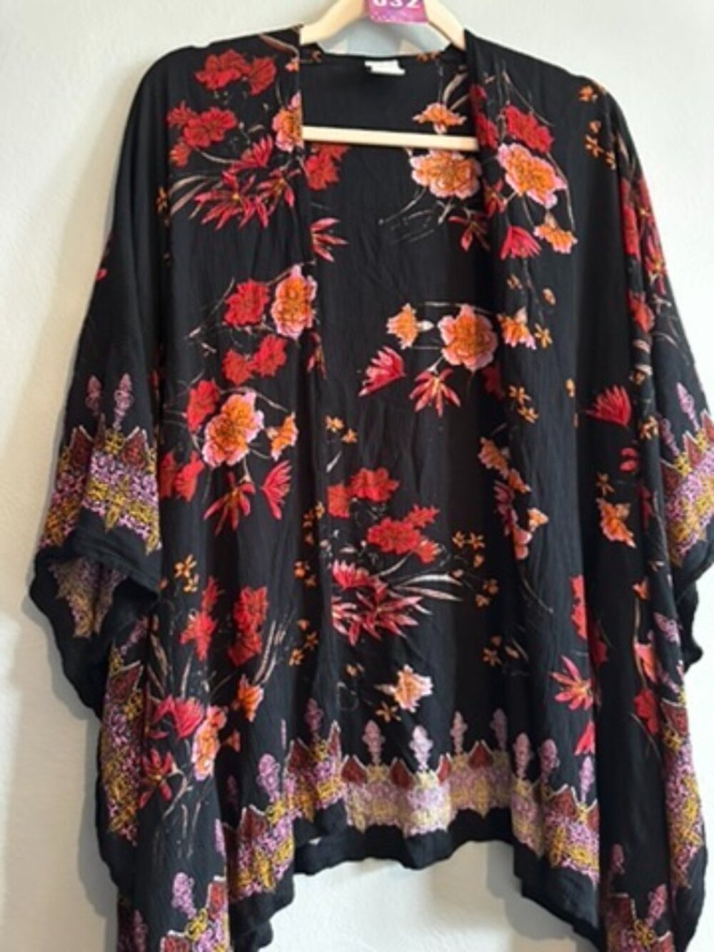 Anna & Ava Kimono Black Red Pink Boho Floral - One size fits all